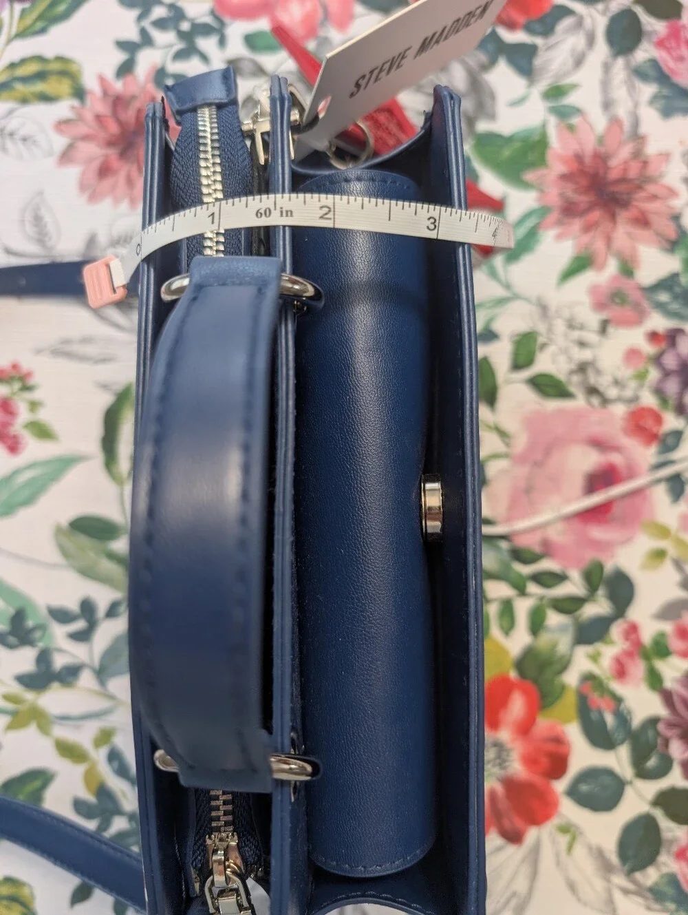 Steve Madden Navy, White & Red Striped Top-Handle Satchel with Red Star Charm